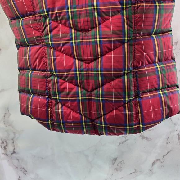 Lands End Vest Women XS Red Plaid Down Puffer Insulated Quilted Goose Yellow - Picture 7 of 9